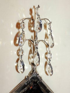 Wonderful Diamond Crystal Mirror Silvered Bronze Two-Arm Caldwell Sconces, Pair