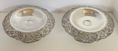 Wonderful Pair of Durham Pierced Sterling Silver Cherub Lion Figural Compotes