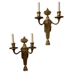 Wunderschönes Paar E. F. Caldwell Doré-Bronze Neoklassizistische Regency-Korb-Leuchter