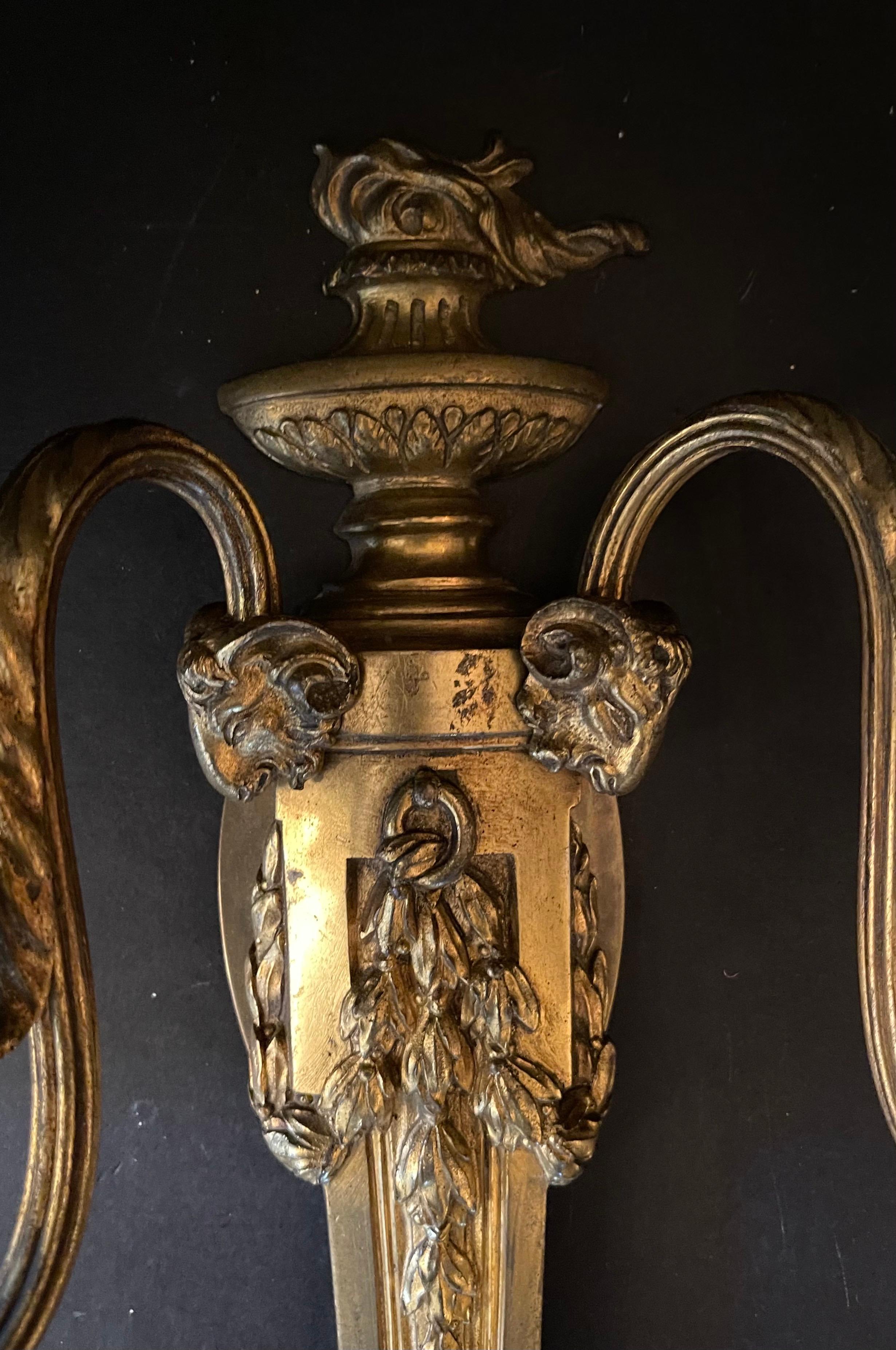 French Wonderful Pair E. F. Caldwell Neoclassical Bronze Urn Touchier Two-Arm Sconces For Sale