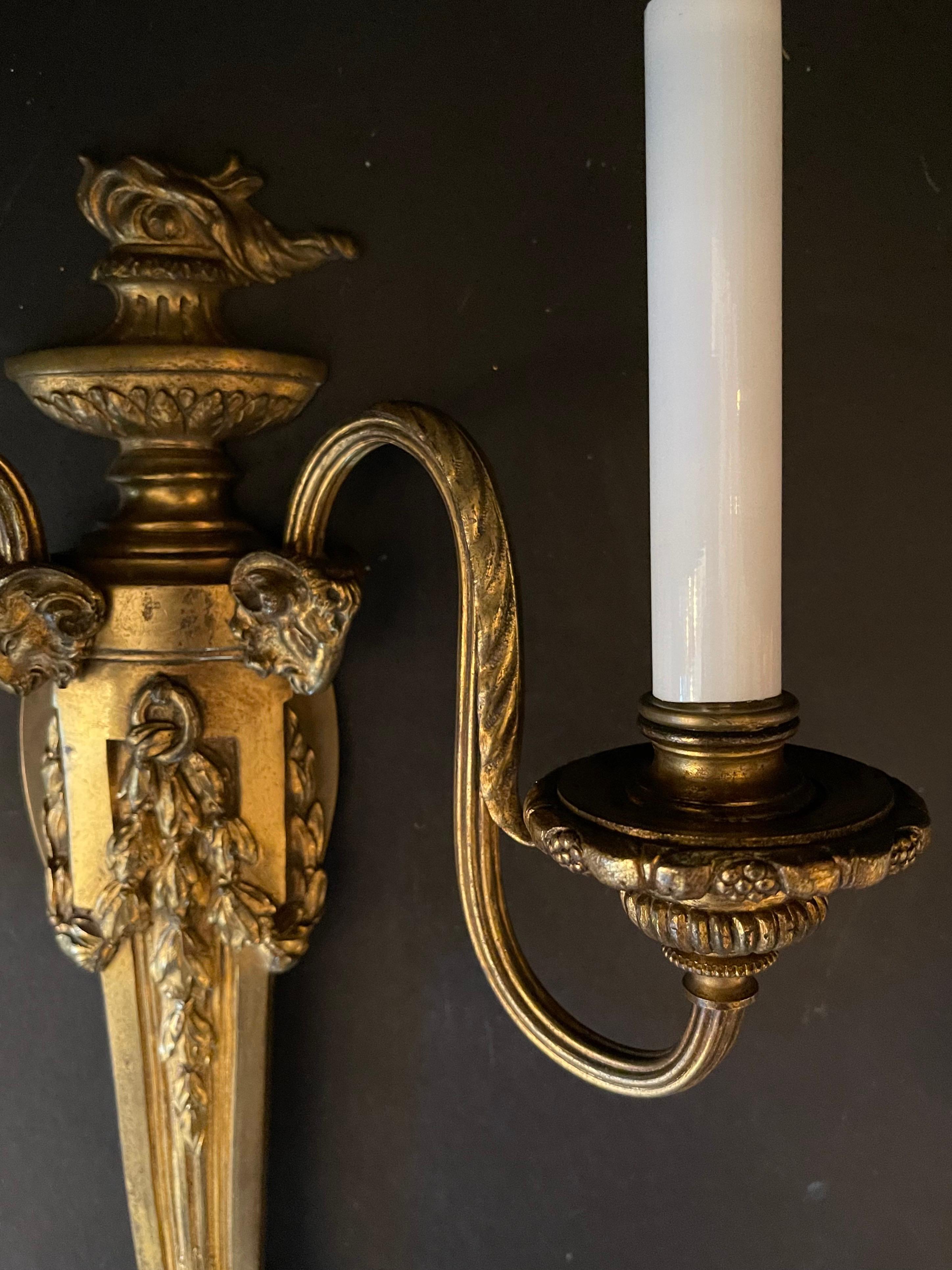 Wonderful Pair E. F. Caldwell Neoclassical Bronze Urn Touchier Two-Arm Sconces For Sale 1