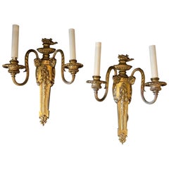 Wonderful Pair E. F. Caldwell Neoclassical Bronze Urn Touchier Two-Arm Sconces