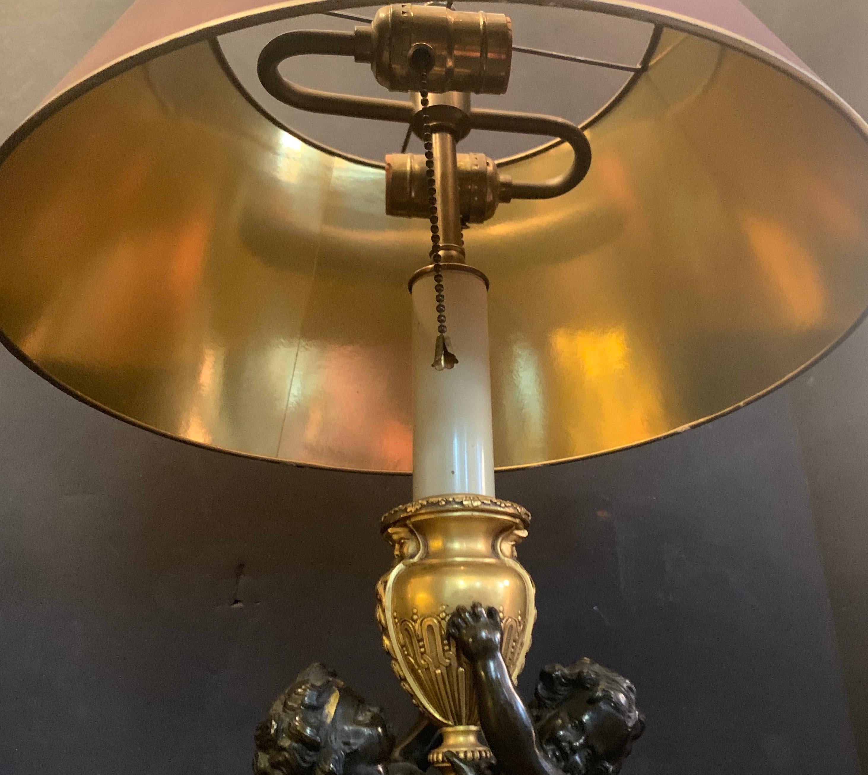 American Wonderful Pair E.F. Caldwell Stamped French Bronze Patinated Putti Cherub Lamps