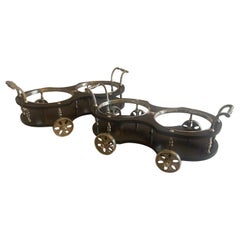 Wonderful Pair English Sheffield Silver Plated Decanter Carriage Trolley Wagons