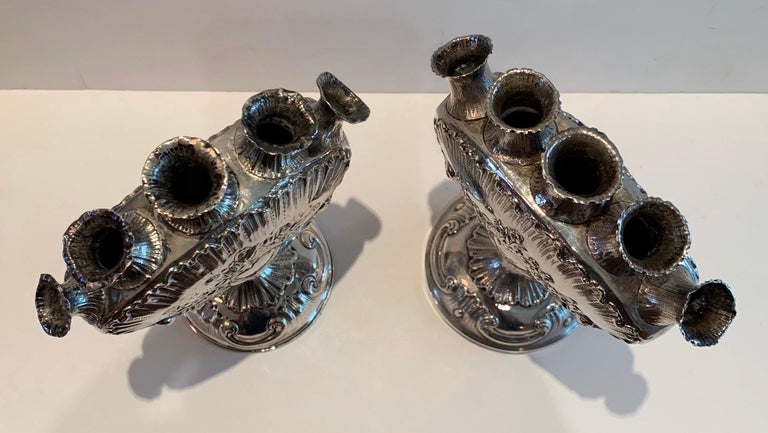 German Wonderful Pair of European Baroque 800 Sterling Silver Bud Vases For Sale