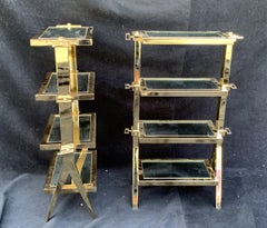 Wonderful Pair of Four-Tier Polished Brass Bronze Mirror Lorin Marsh Side Tables