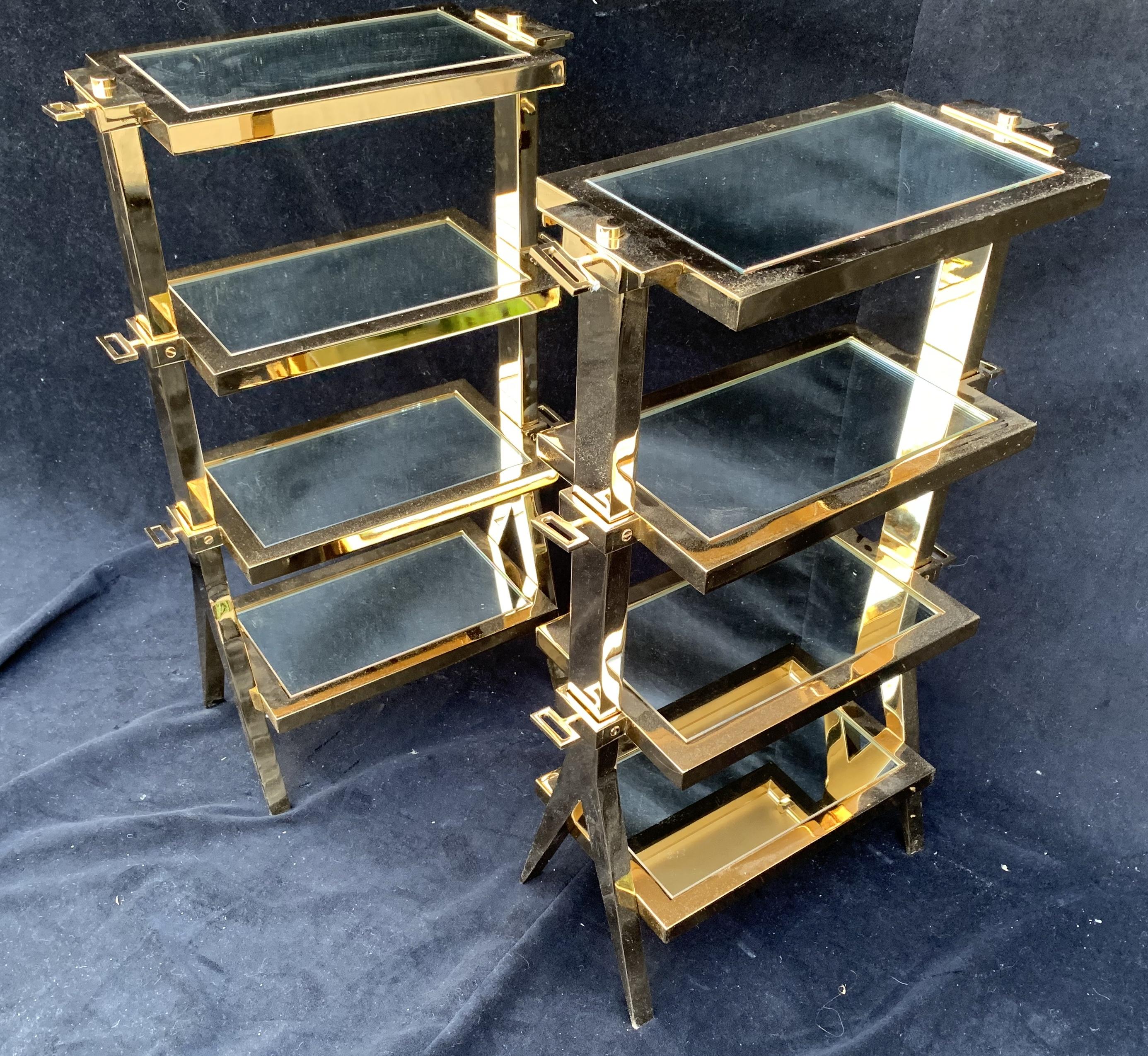 Wonderful Pair of Four-Tier Polished Brass Bronze Mirror Lorin Marsh Side Tables In Good Condition In Roslyn, NY