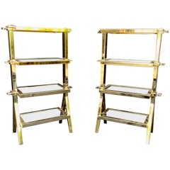 Wonderful Pair of Four-Tier Polished Brass Bronze Mirror Lorin Marsh Side Tables