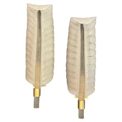 Wonderful Pair Franco Luce Murano Large Leaf Art Glass Gold Gilt Wall Sconces