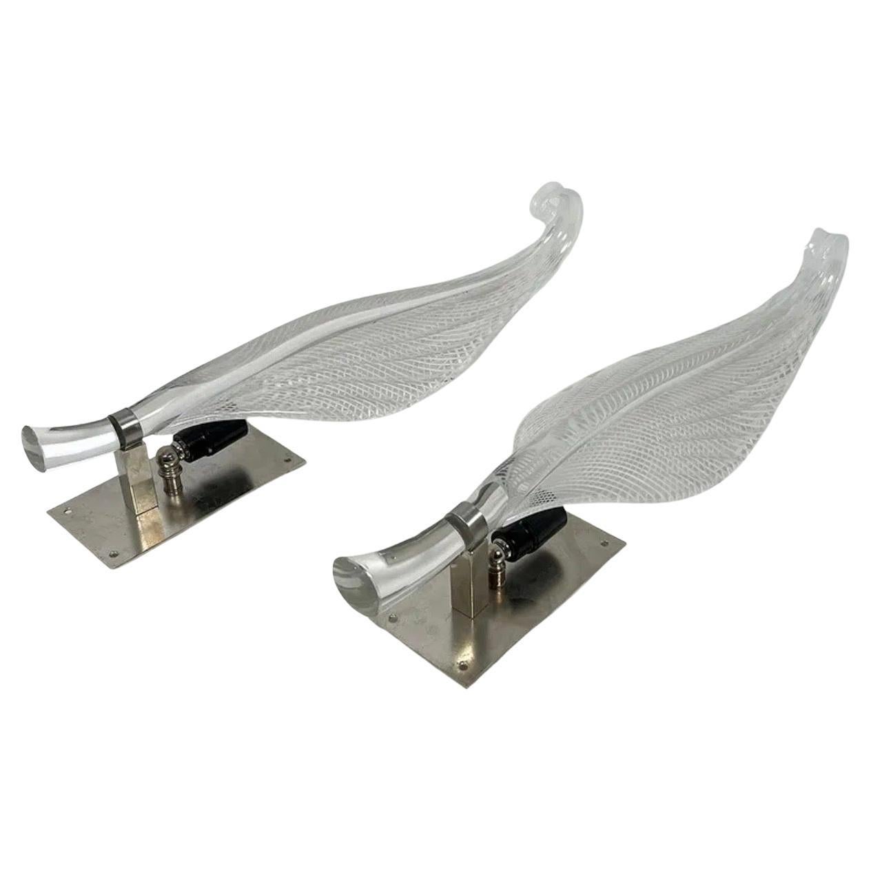 Merveilleuse paire d'appliques murales en verre d'art à grandes feuilles de Franco Luce Murano en vente
