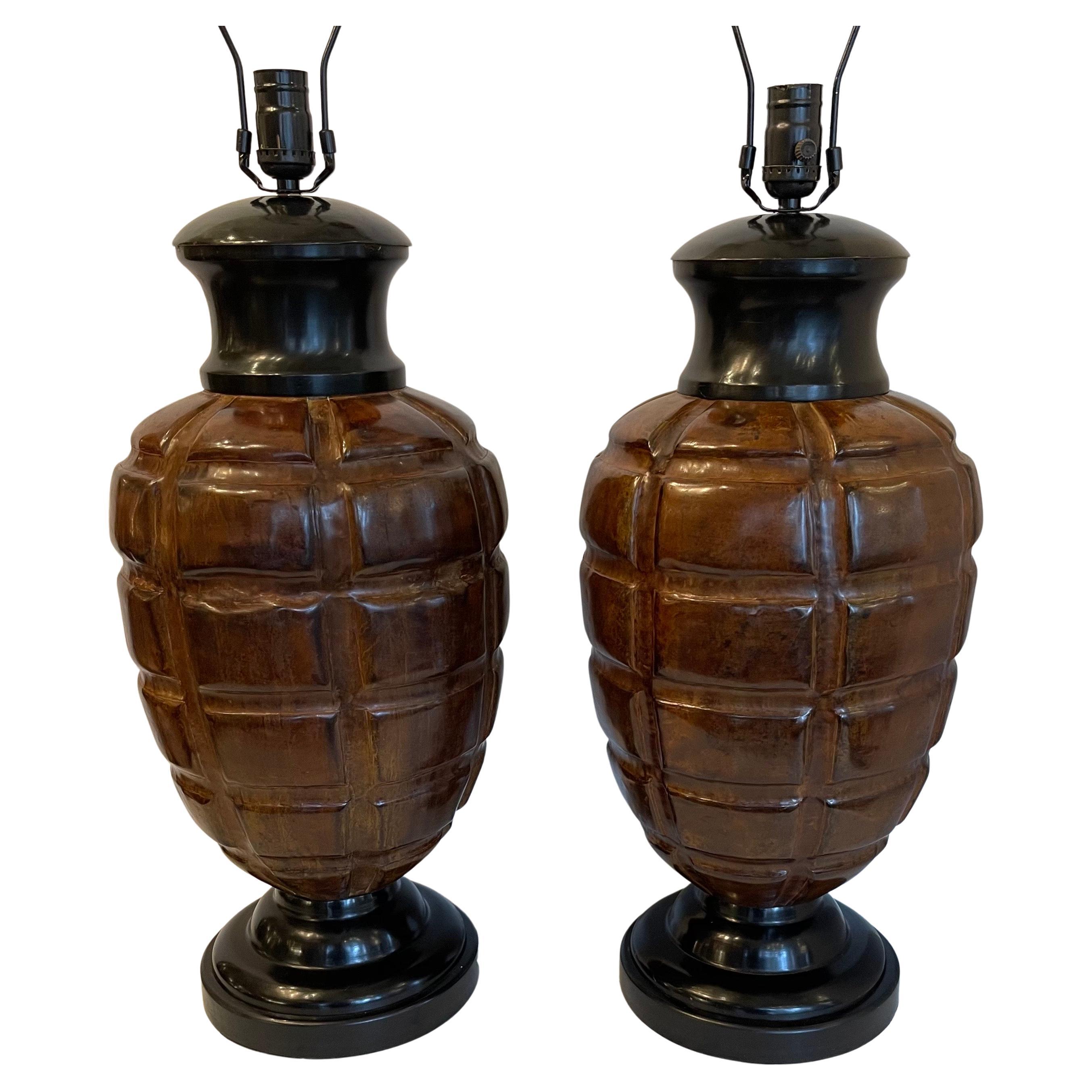 Wonderful Pair Frederick Cooper Chinoiserie Marble Metal Painted Tole Lamps For Sale