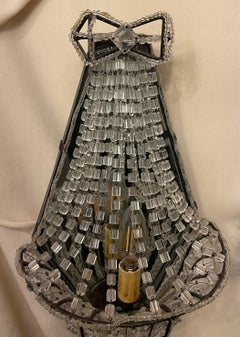 Wonderful Pair French Bow Top Beaded Basket Crystal Strand Swag Mirrored Sconces