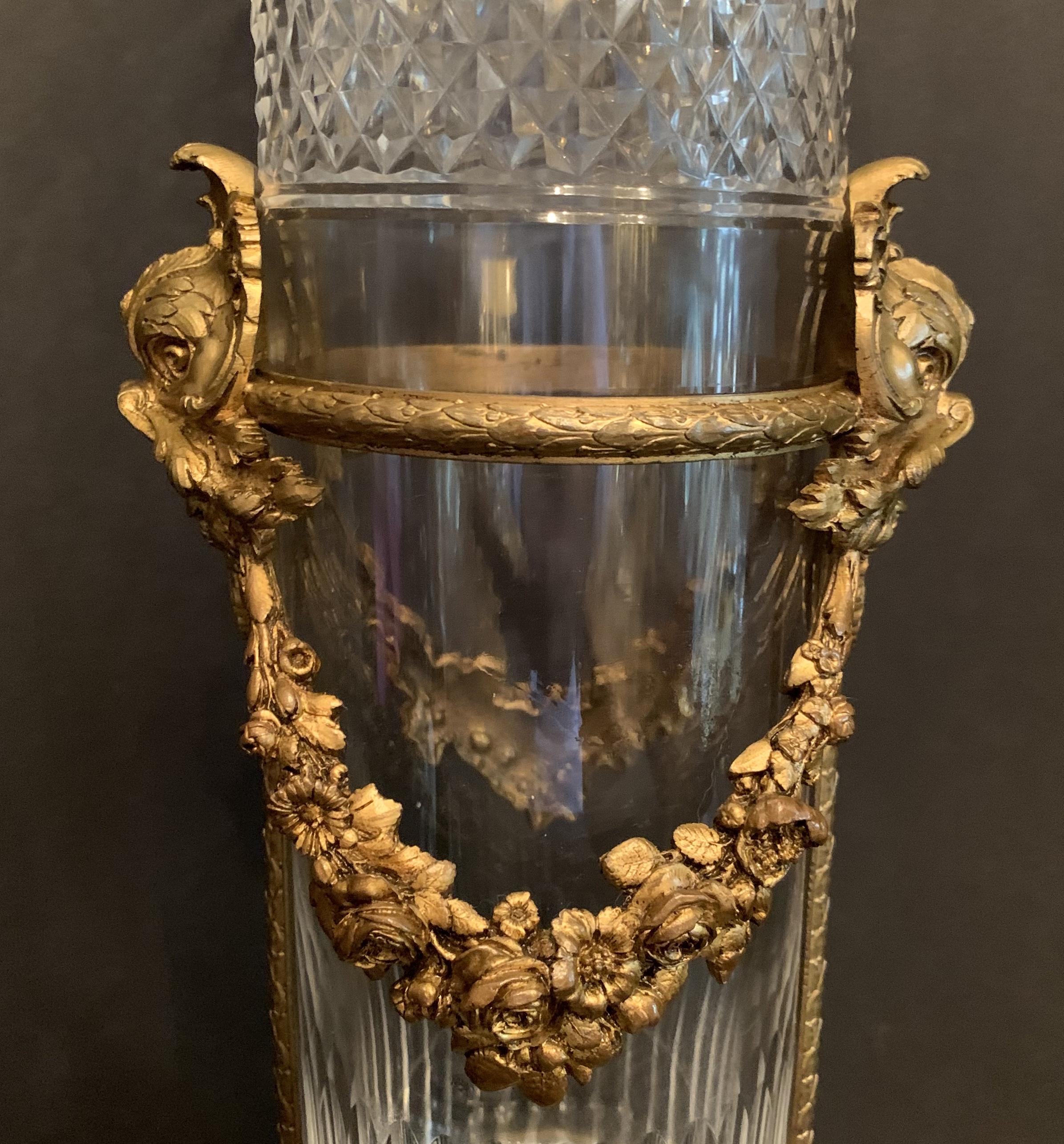 Wonderful Pair French Bronze Crystal Baccarat Ormolu Mounted Dolphin Vases In Good Condition In Roslyn, NY