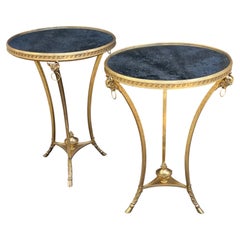 Wonderful Pair French Bronze Mirror Top Rams Head Louis XVI Gueridon Side Tables