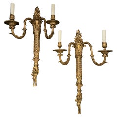 Antique Wonderful Pair French Bronze Regency Sconces Signed Millet a Paris