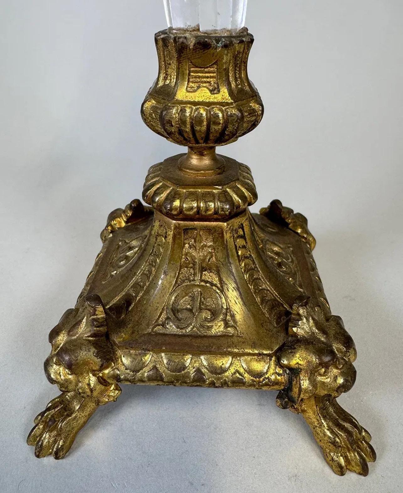 Belle Époque Wonderful Pair French Continental Etched Crystal Bronze Ormolu Trumpet Vases For Sale