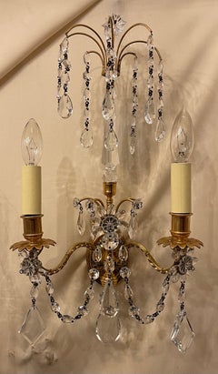 Wonderful Pair French Dore Bronze Crystal Baltic Neoclassical Regency Sconces
