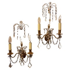Wonderful Pair French Dore Bronze Crystal Baltic Neoclassical Regency Sconces