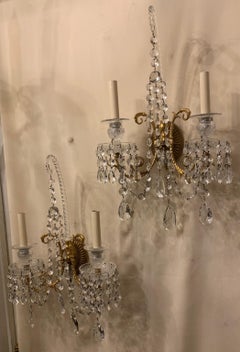 Wonderful Pair of French Doré Bronze Crystal Neoclassical Regency Empire Sconces