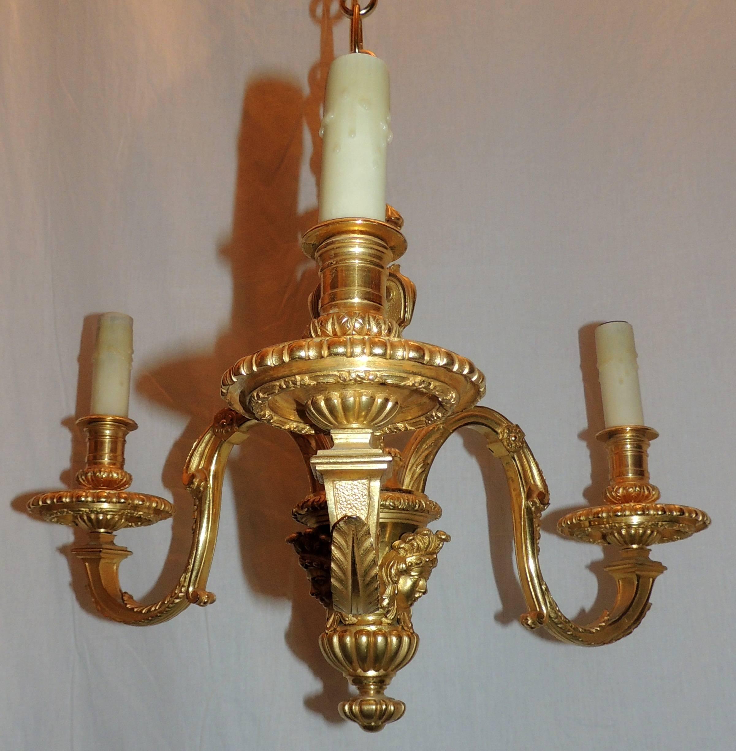 Pair of French Doré Bronze Petite Neoclassical Empire Pendent Chandelier 4