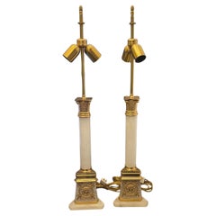 Wonderful Pair French Empire Gilt Dore Bronze Marble Neoclassical Regency Lamps