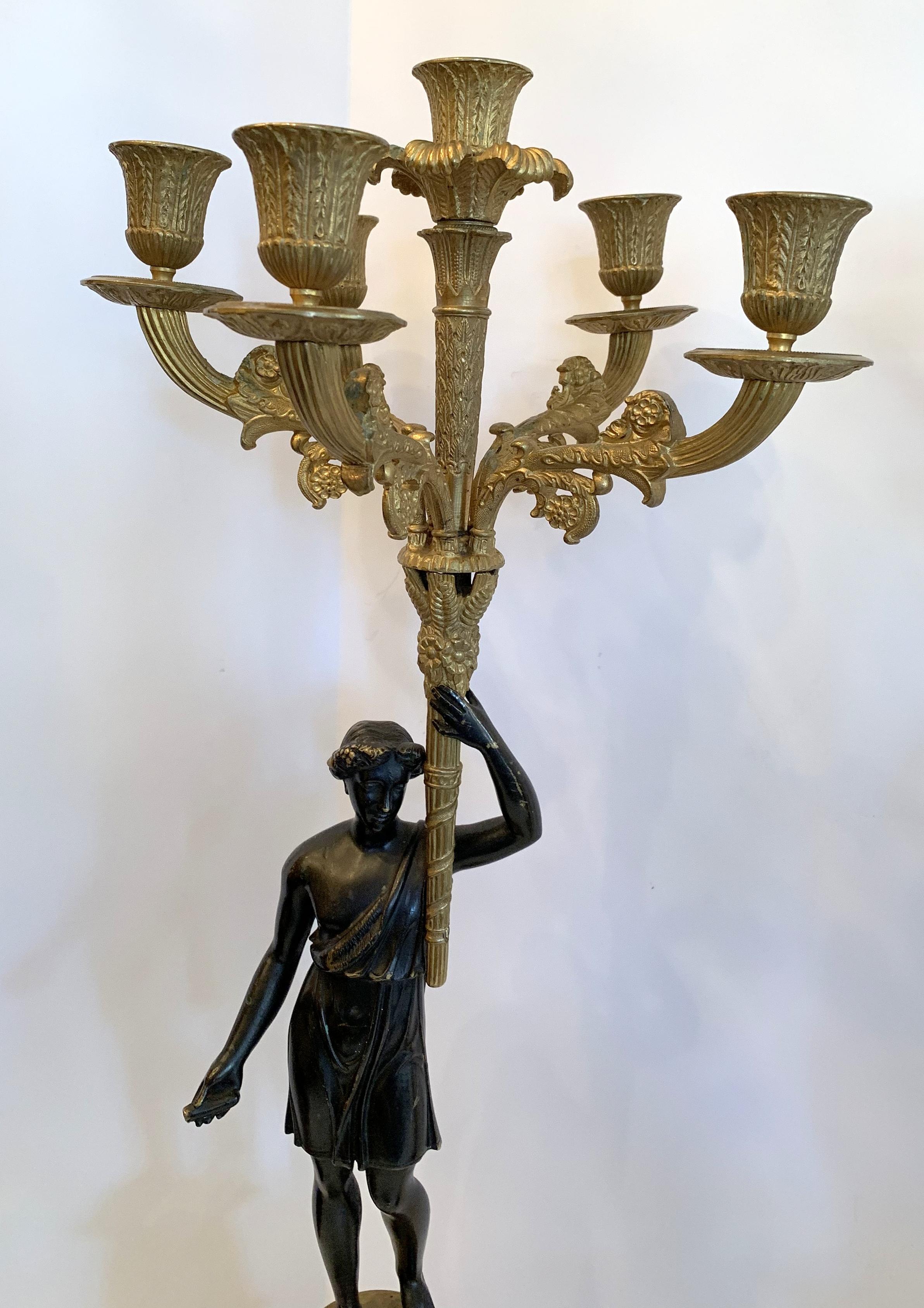 19th Century Wonderful Pair of French Empire Gilt Patinated Bronze Figural Regency For Sale