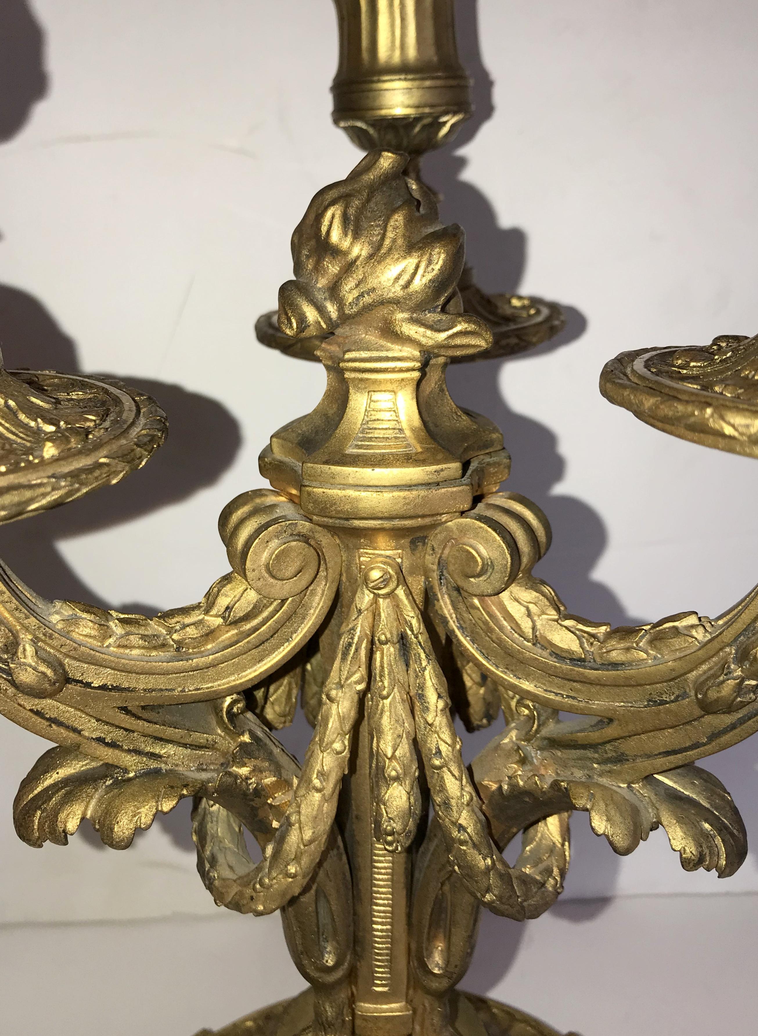 Wonderful Pair French Gilt Doré Bronze Neoclassical Caldwell Regency Candelabra 1