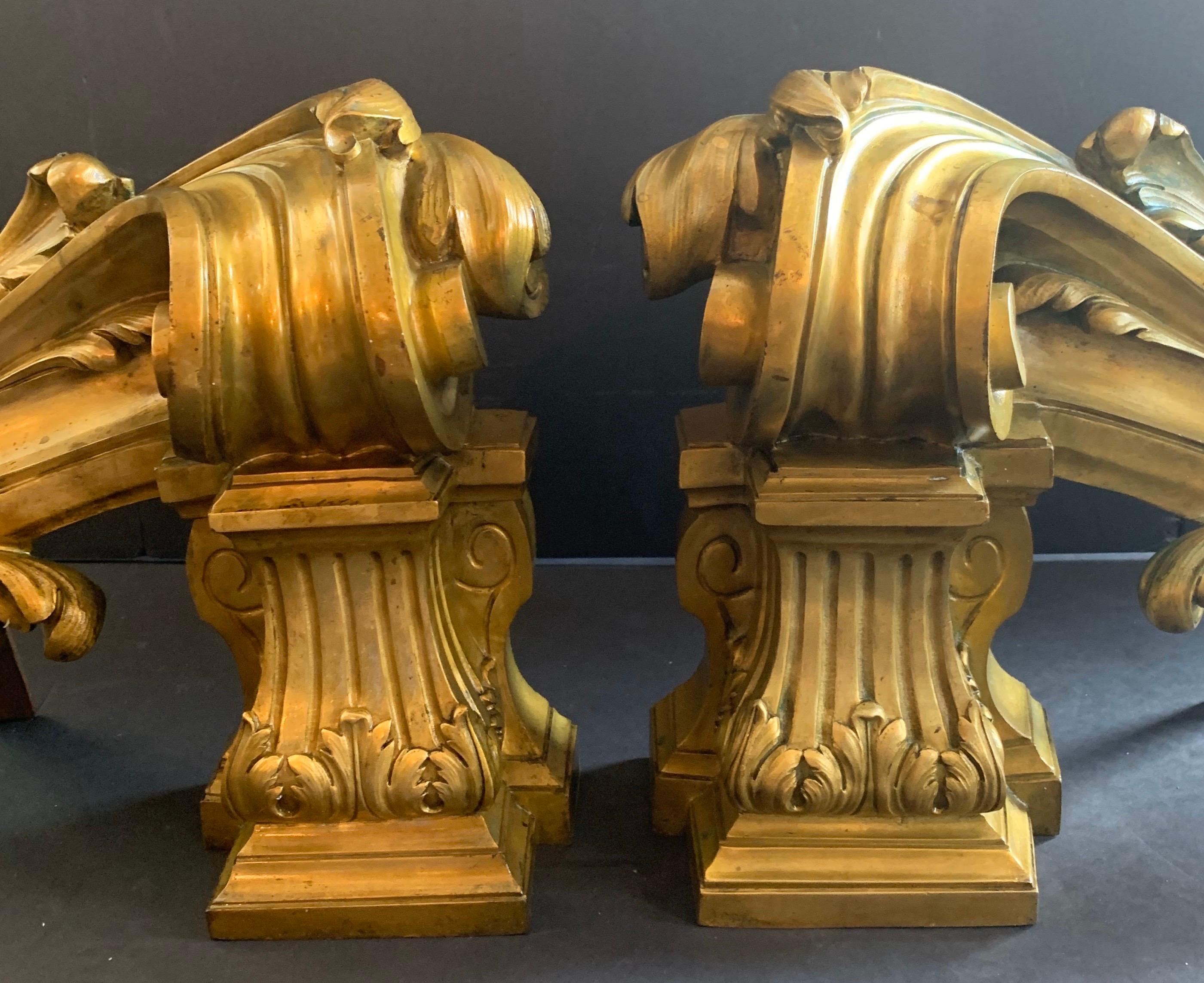 19th Century Wonderful Pair of French Louis XV Neoclassical Regency Bronze Fireplace Andirons