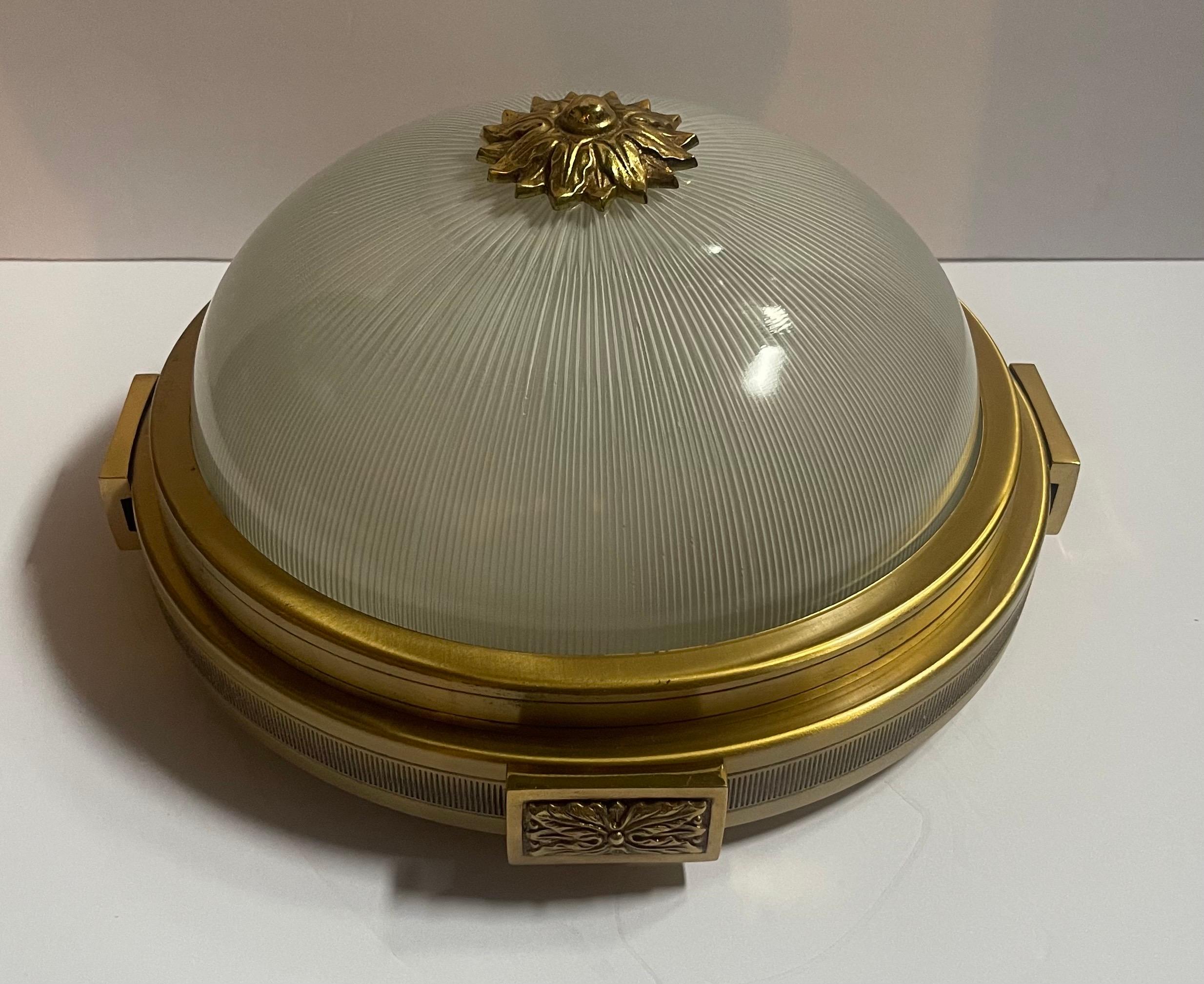 A Wonderful Set Of 6 French Maison Bagues Style Gilt Bronze & Starburst Art Glass Flush Mount Ceiling Fixtures

Each Sold Individually 
Currently 6 Available