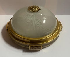 Wonderful Set 5 French Maison Bagues Gilt Bronze Art Glass Flush Mount Fixtures