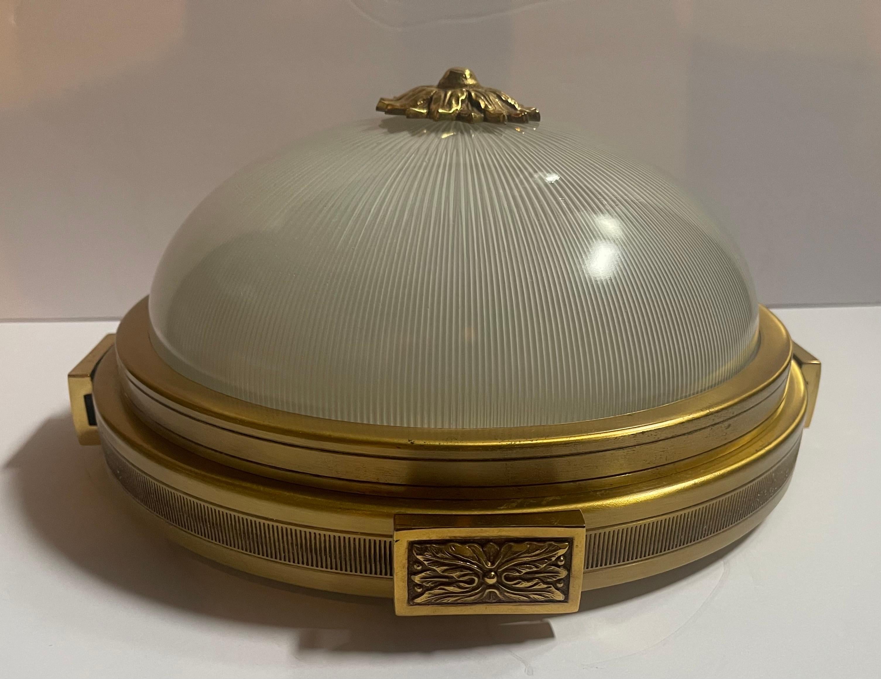 Neoclassical Wonderful Set 6 French Maison Bagues Gilt Bronze Art Glass Flush Mount Fixtures For Sale