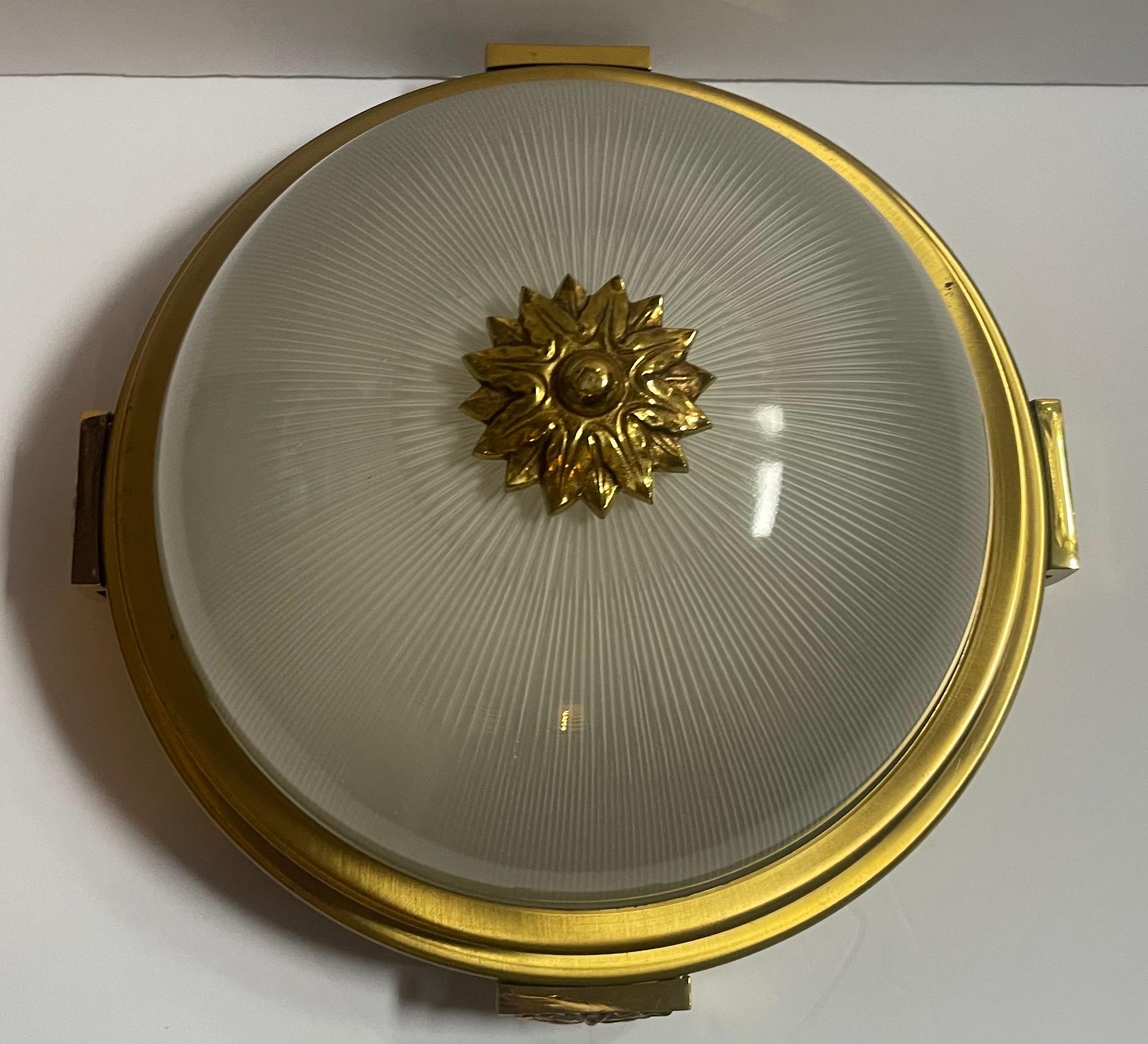 Wonderful Set 6 French Maison Bagues Gilt Bronze Art Glass Flush Mount Fixtures In Good Condition For Sale In Roslyn, NY