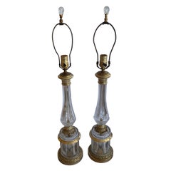 Wonderful Pair of French Neoclassical Bronze Crystal Ormolu Column Lamps