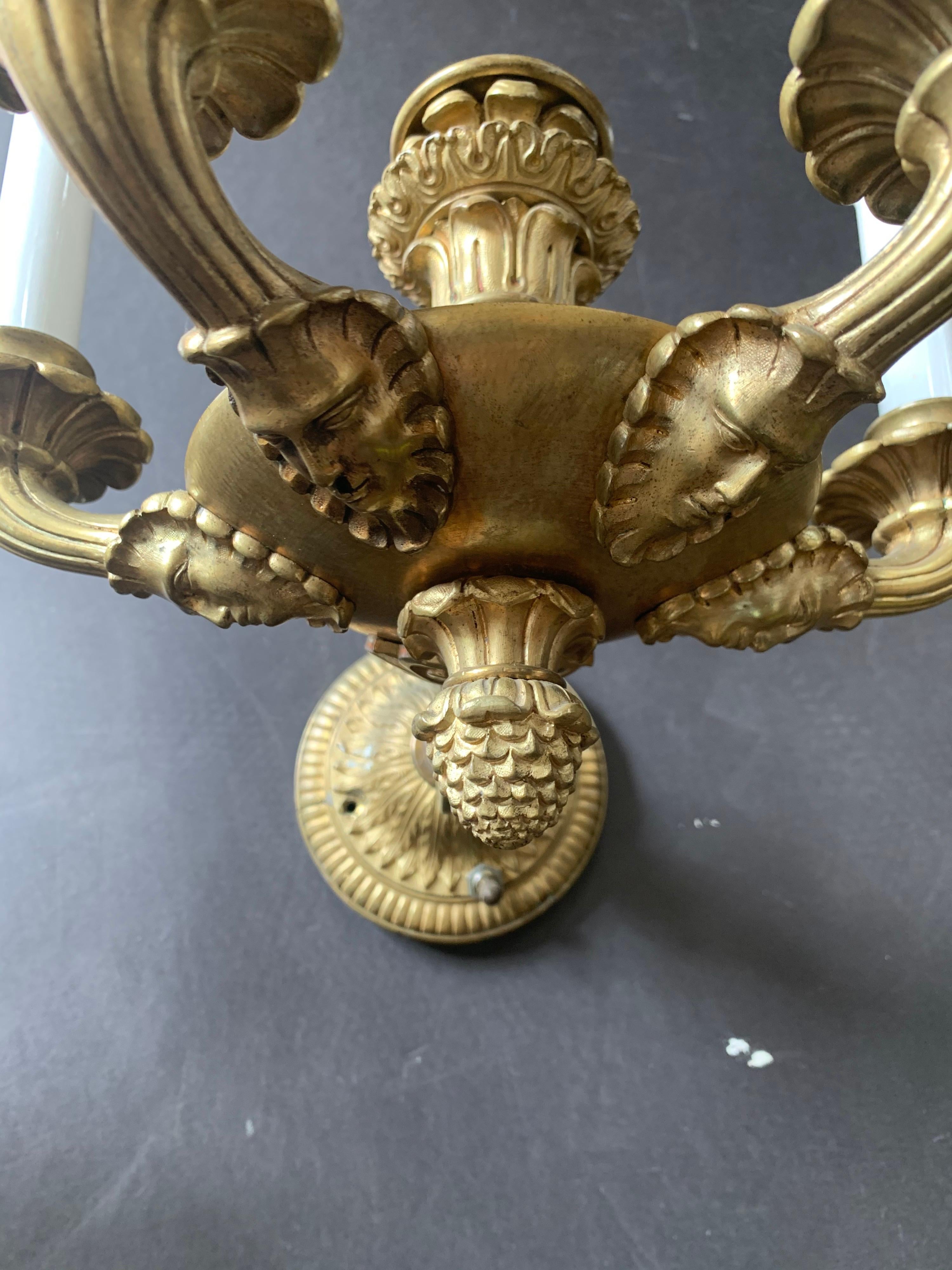 20th Century Wonderful Pair French Neoclassical Empire Bronze Figural 5-Arm Regency Sconces For Sale