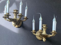Wonderful Pair French Neoclassical Empire Bronze Figural 5-Arm Regency Sconces