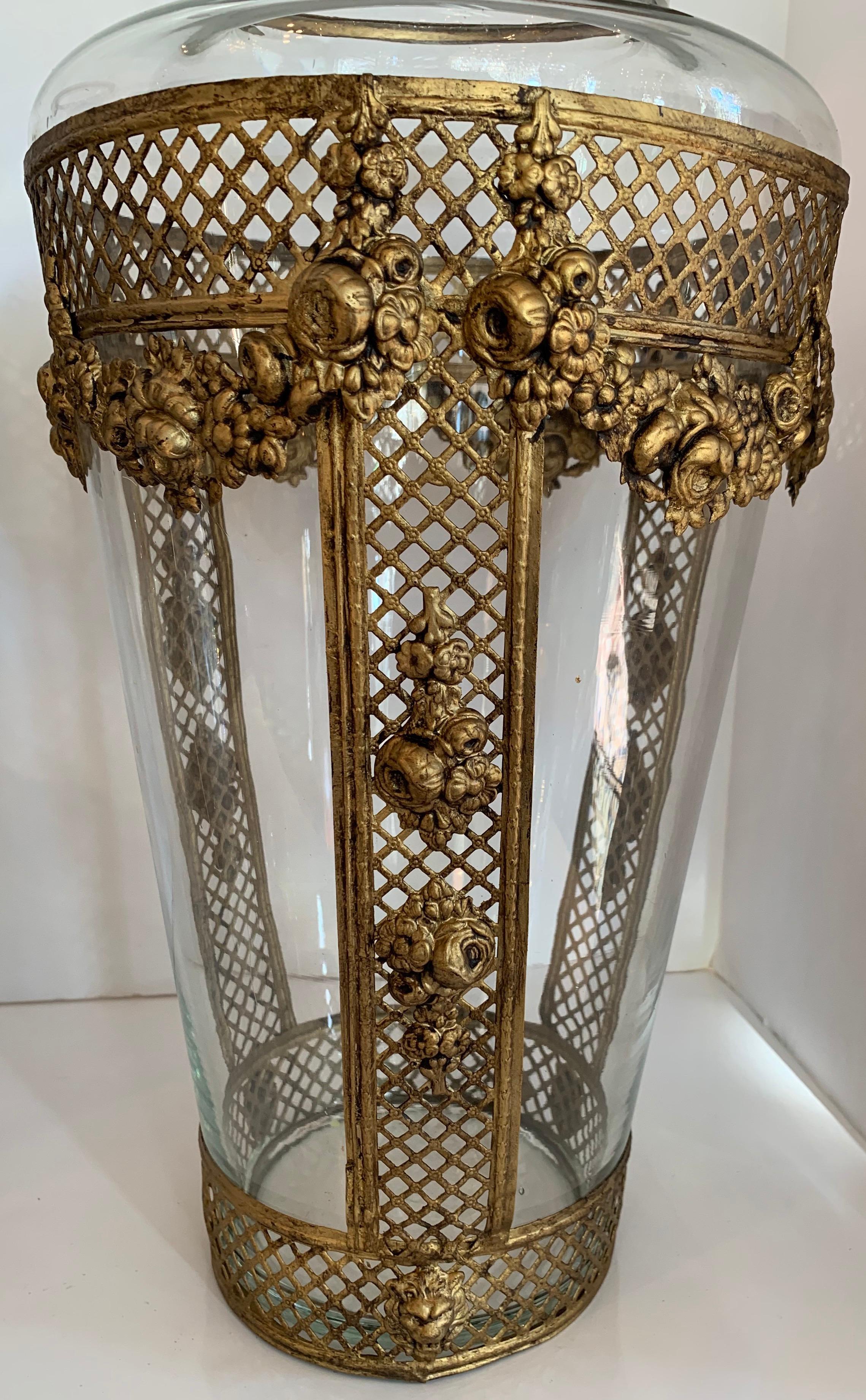 Wonderful Pair French Ormolu Pierced Bronze Crystal Glass Neoclassical Vases For Sale 1