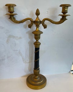 Wonderful Pair French Patinated Dore Bronze Empire Neoclassical Candelabras