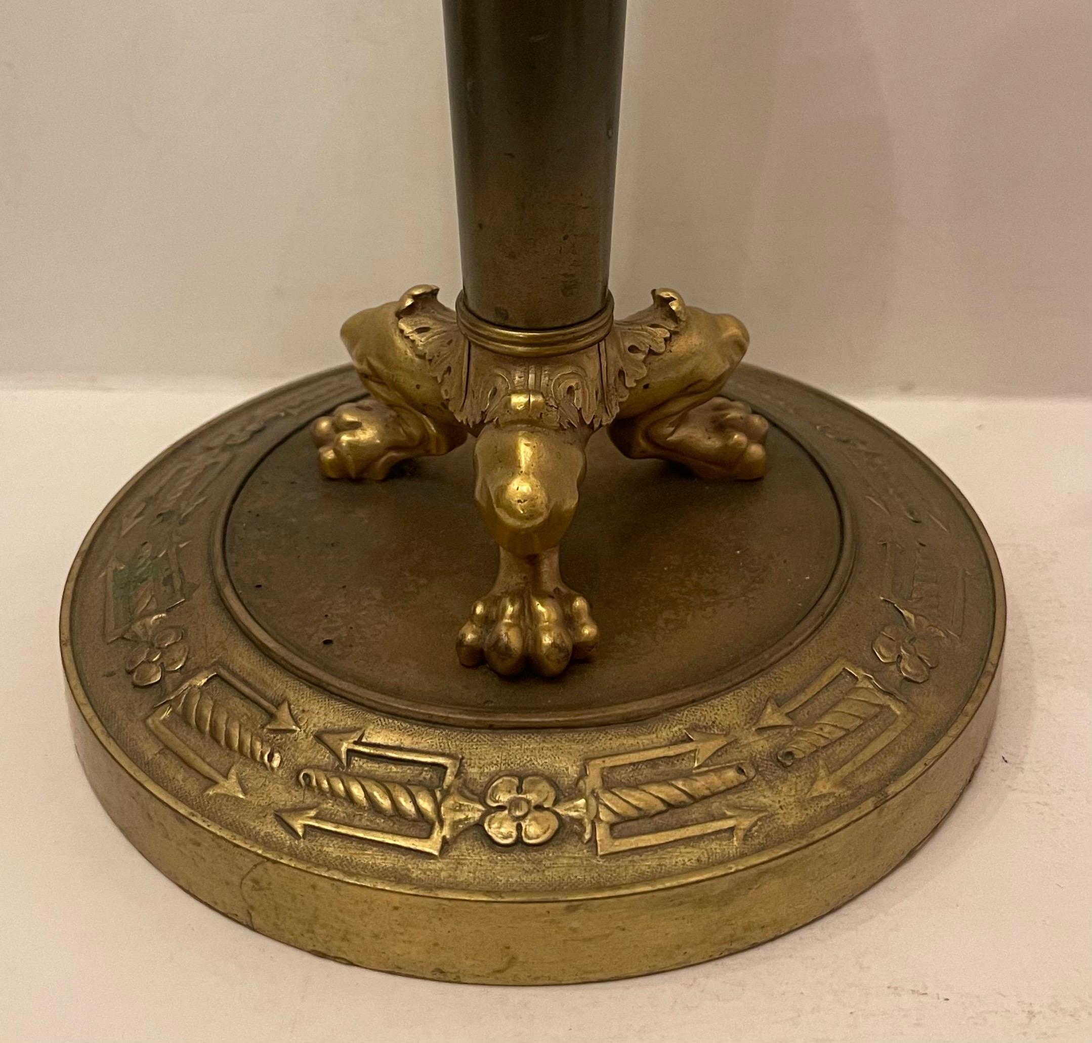 Wonderful Pair French Patinated Dore Bronze Empire Neoclassical Candlesticks For Sale 3