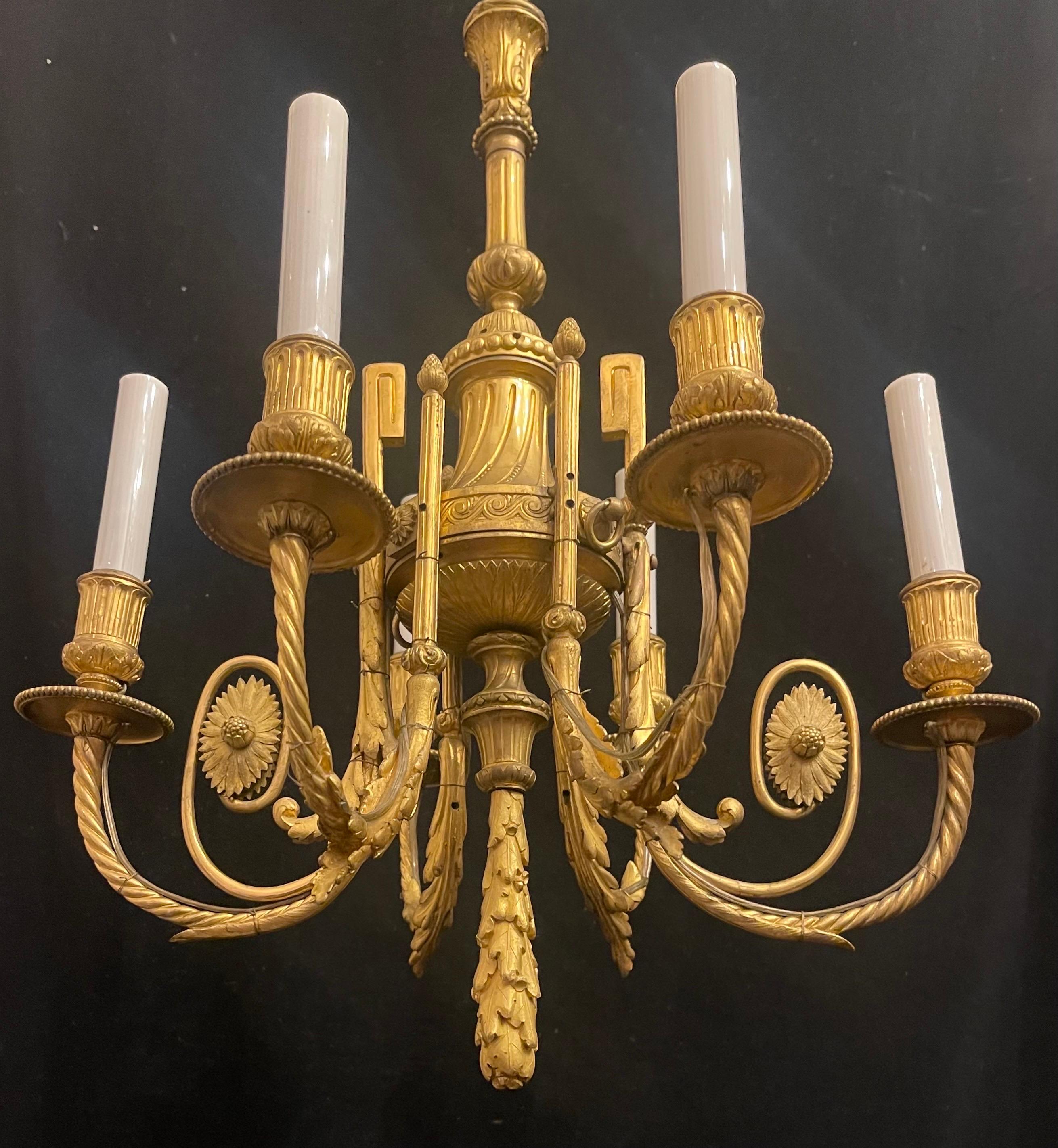 Wonderful Pair French Petite Dore Bronze Urn Regency Neoclassical Chandeliers  In Good Condition In Roslyn, NY