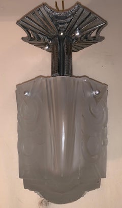 Wonderful Art French Silvered Bronze Art Deco Frost Glass Flush Mount Fixture