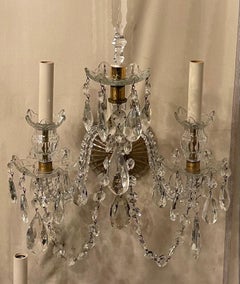 Pair of Georgian Doré Bronze Crystal Neoclassical Regency Empire Sconces