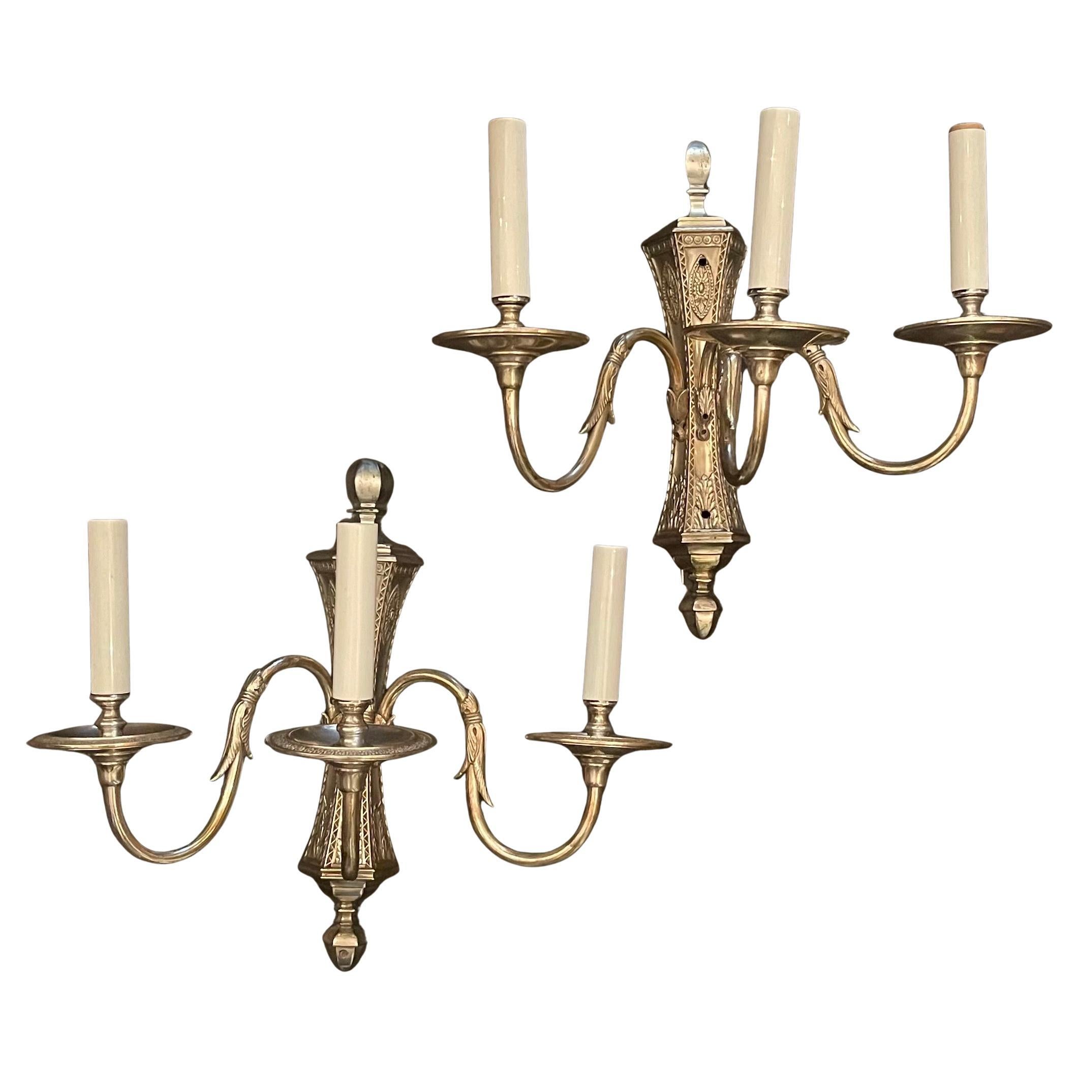 Wonderful Pair Georgian Regency Two-Light Caldwell Silver Plate English Sconces