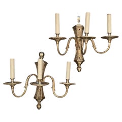 Wonderful Pair Georgian Regency Two-Light Caldwell Silver Plate English Sconces
