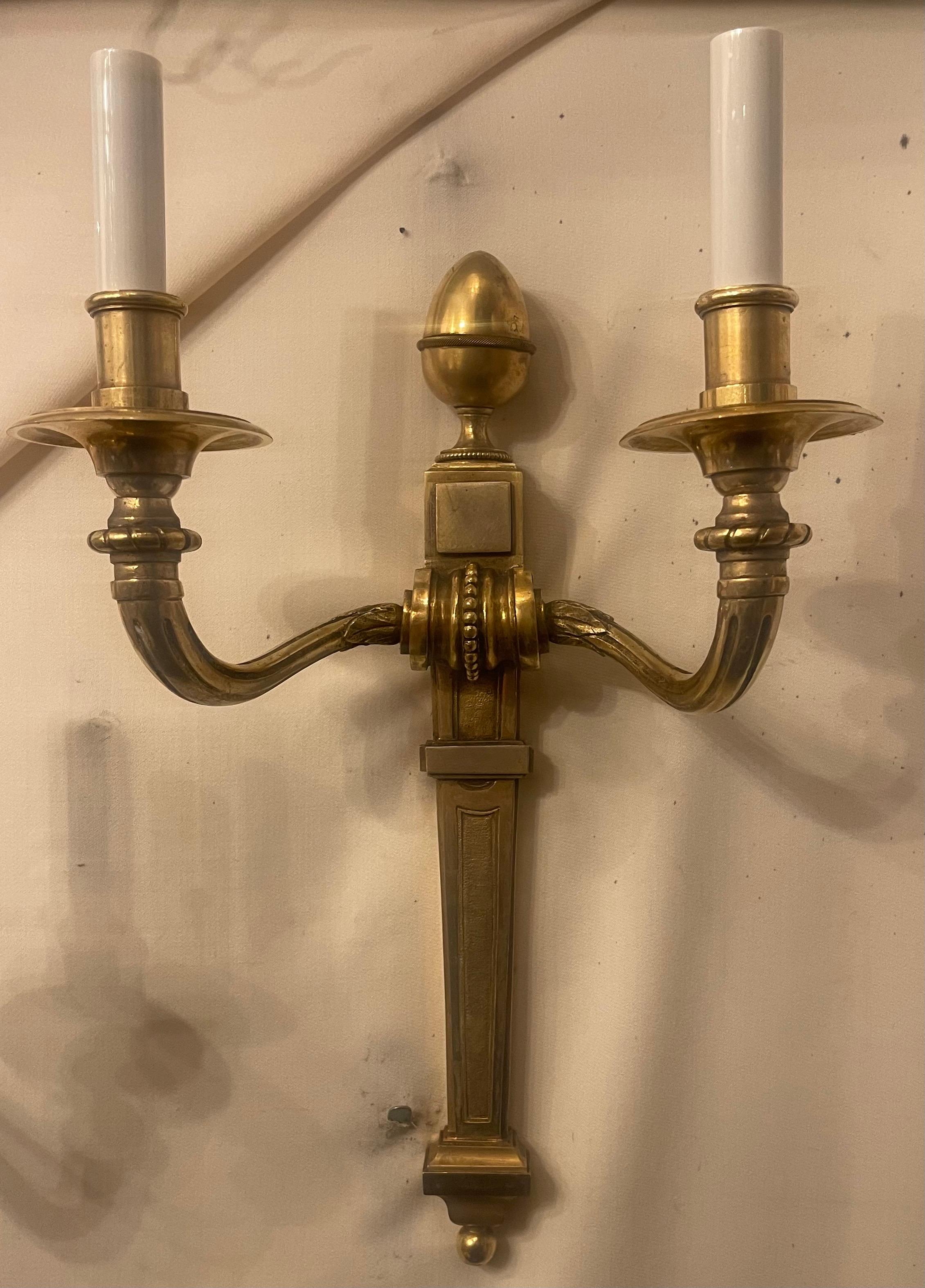 A Wonderful Pair Of Stamped Henri Vian French Doré Bronze Neoclassical Regency Empire Sconces Each Rewired Wired With Candelabra Sockets