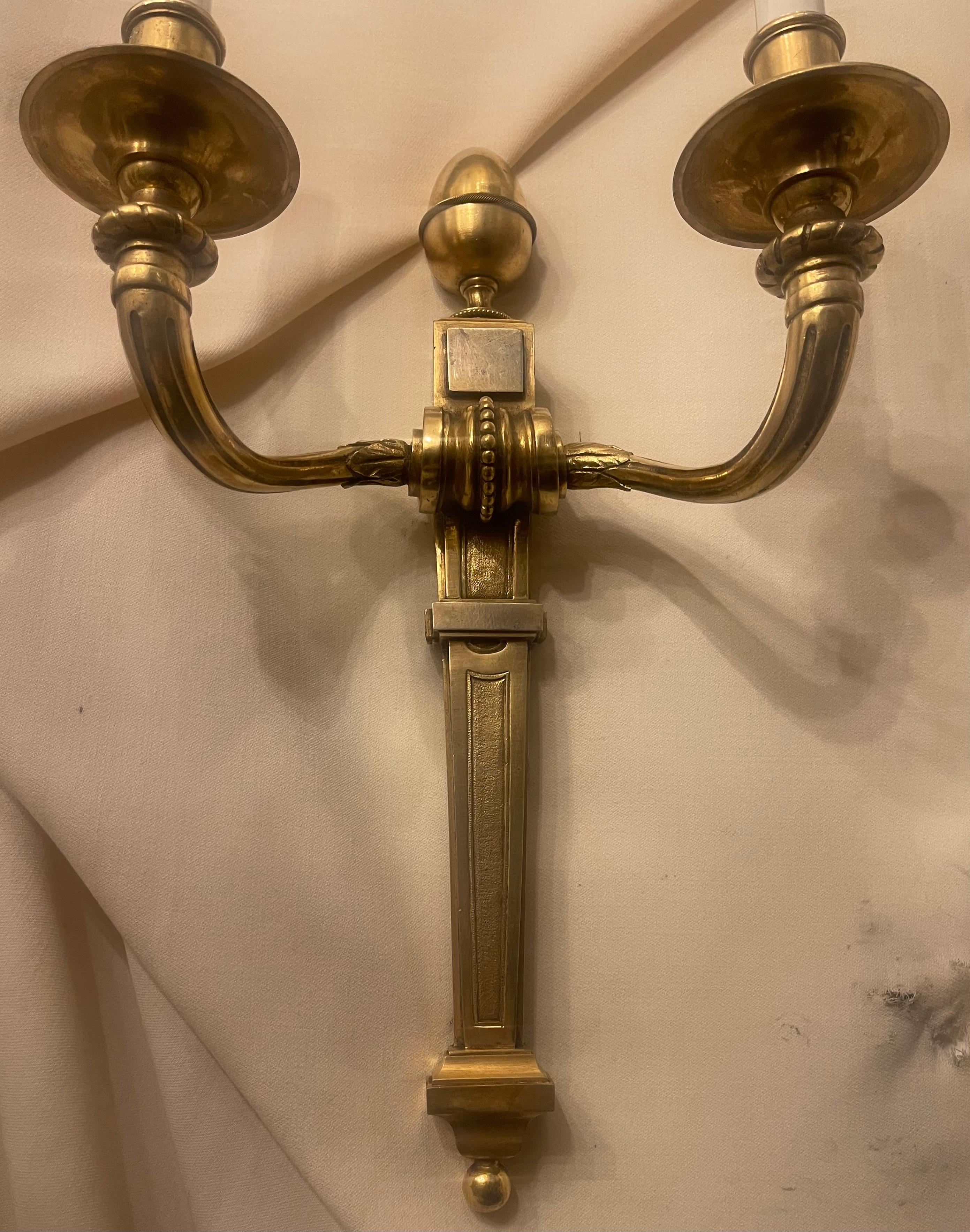 Wonderful Pair Henri Vian French Doré Bronze Neoclassical Regency Empire Sconces In Good Condition For Sale In Roslyn, NY