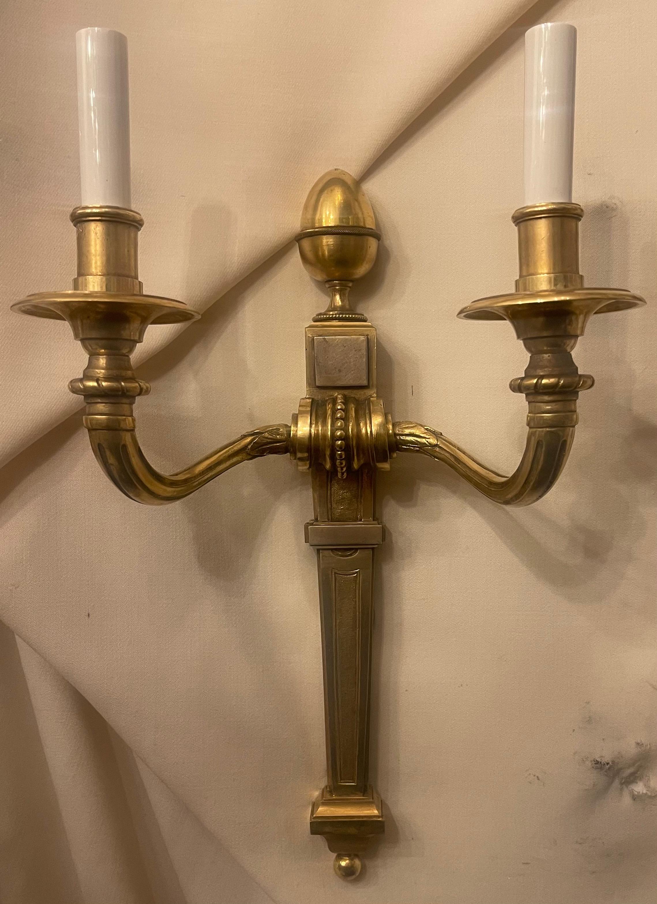 Wonderful Pair Henri Vian French Doré Bronze Neoclassical Regency Empire Sconces For Sale 1