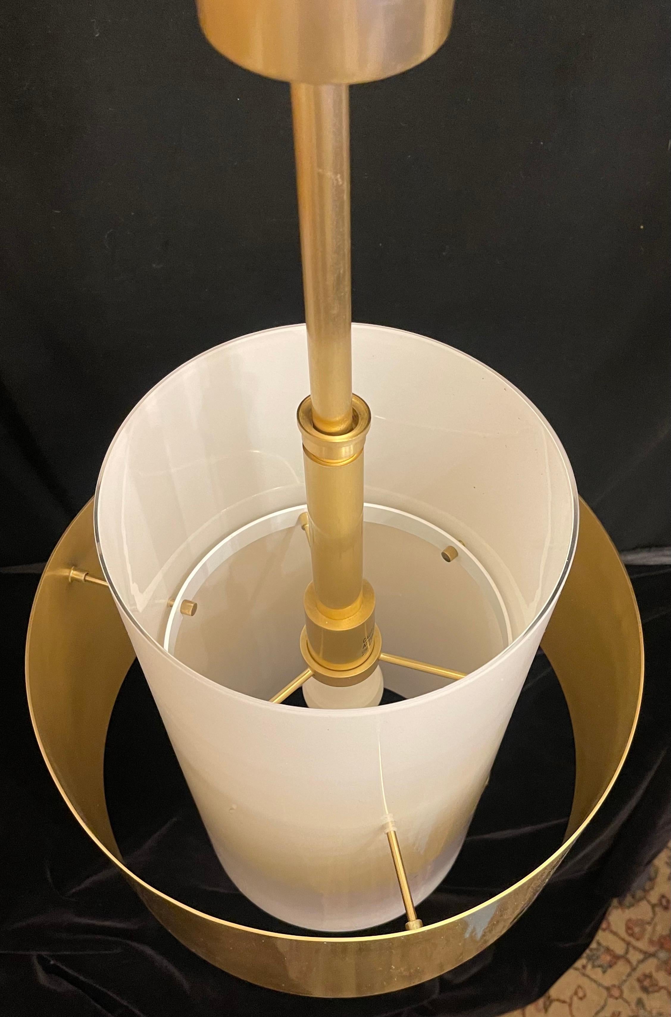 Wonderful Pair Hudson Valley Lighting Corinth Brass Milk Glass Cylinder Fixtures For Sale 1