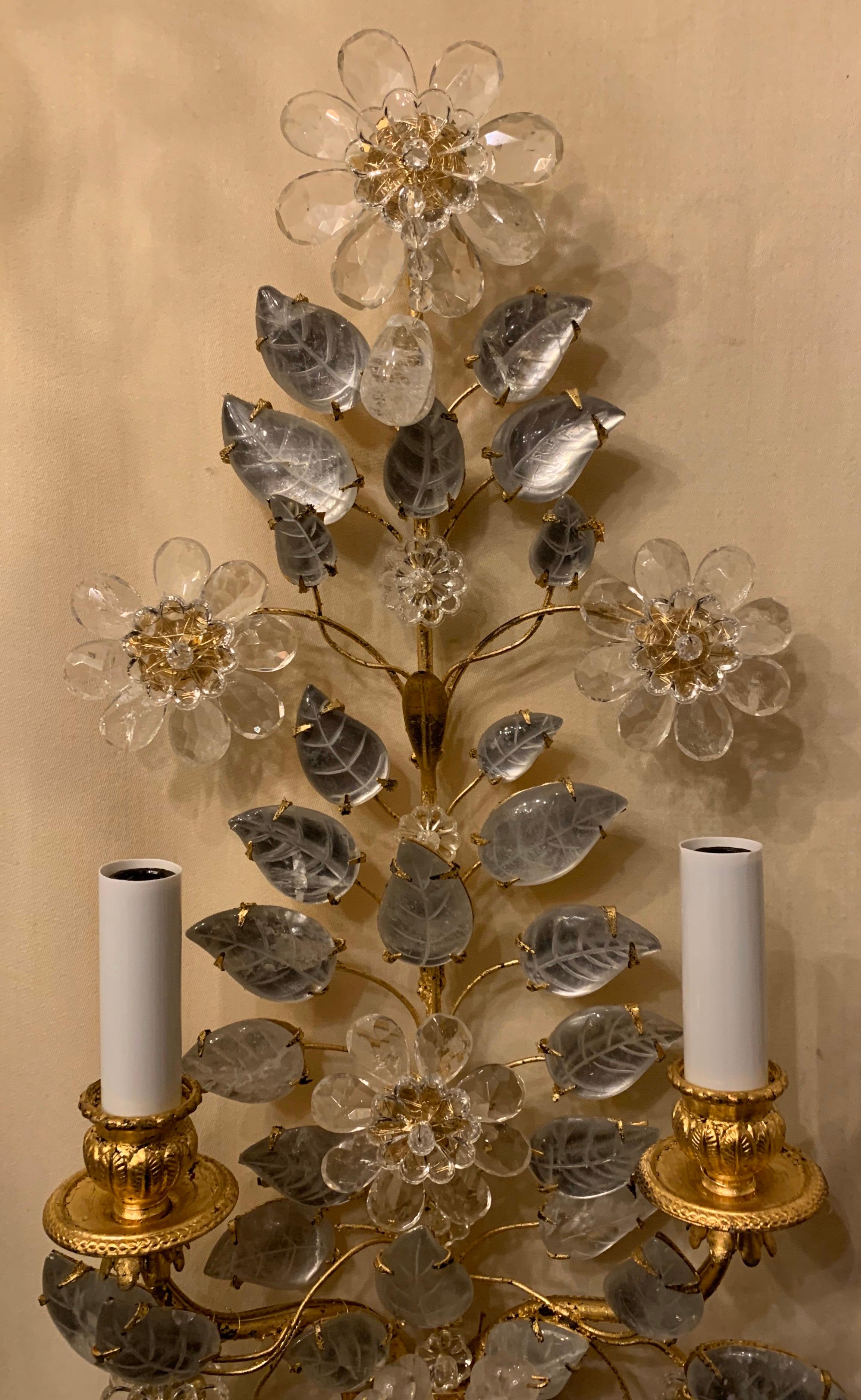 Mid-Century Modern Wonderful Pair Italian Petite Rock Crystal Baguès Urn Flower Form Nestle Sconces