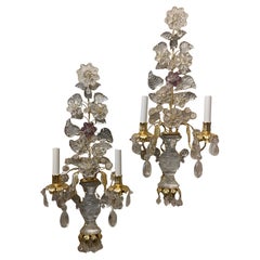 Wonderful Pair Italian Petite Rock Crystal Baguès Urn Flower Form Nestle Sconces