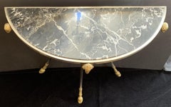 Wonderful Jansen Demilune Marble Top Ormolu Brushed Nickel Console Tables, Pair